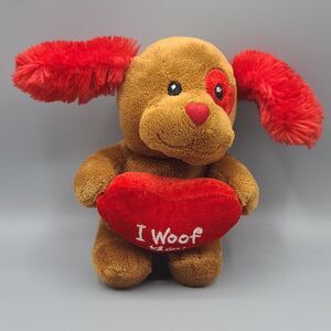 Dan Dee Small Brown Puppy Dog 7" Plush Red Spot Heart I Woof You Valentine Love